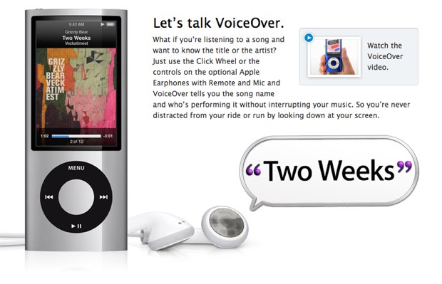 VoiceOver on iPod nano (Source: apple.com/ipodnano/features/voiceover.html)